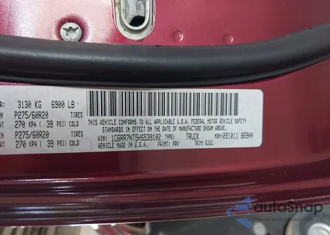 2017 Ram 1500 Laramie 4X4 5'7 Box z USA, uszkodzony, nr VIN 1C6RR7NT5HS539102